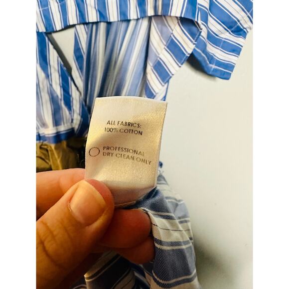 ROSIE ASSOULIN Blue White Striped Wrap Skort Side Slit V-Neckline Dress Size 6 - Picture 14 of 16